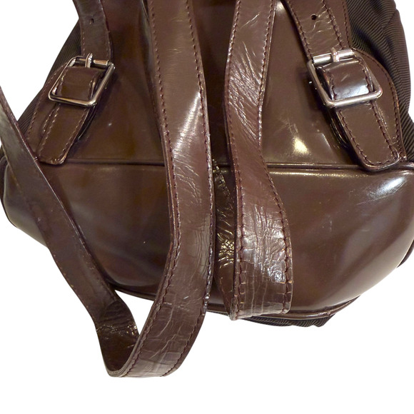 Vintage Gucci Brown Mini Backpack w/ Bamboo Handle Patent Leather + Nylon Auth main image 10